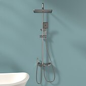 cheap Outdoor Shower Fixtures-Shower Faucet,Rainfall Shower Set Piano Digital Intelligent Brass Bathroom Faucets Hot Cold Waterfall Tap Rainfall Gray/White/Black Shower System