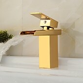 abordables Classiques-cascade de robinet mitigeur d&#039;évier de salle de bain, robinet de lavabo de salle de bain chromé à un trou de style moderne à poignée unique tuyau d&#039;eau chaude froide réglable en laiton