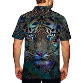 baratos Polo Masculino Estampa Animal-Homens Tigre Camisas Polo com zíper Camisa de golfe Manga Curta Camisas polo Camisas de colarinho Casual Engraçado Streetwear Roupas de férias Trajes de festa Impressão 3D Polo com fecho de correr de
