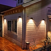 abordables Aplique de pared para exterior-2 uds., luces solares de pared, luz de valla exterior para jardín, patio, balcón, patio, villa, porche, decoración de patio, lámpara de pared impermeable de ambiente
