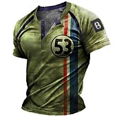 voordelige Geometrisch-Voor heren Grafisch Gestreept Brief T-shirt Henley-shirt Korte mouw 3D-afdrukken Modieus Basic Klassiek Straat Casual Dagelijks Zomer blauw Paars Bruin Groen Henley Henley-T-shirt