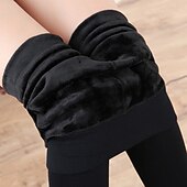 abordables Leggings forrados de forro polar-Mujer Pantalones de lana Medias Plano Media cintura Longitud total Negro Otoño invierno