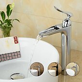 abordables Clásico-grifo del lavabo del baño - grifos de baño monomando de un solo mango con centro de cromo en cascada