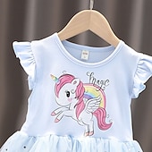 preiswerte Kleider mit Einhornmotiv-Kinder Wenig Mädchen Kleid Einhorn A Linie Kleid Täglich Festtage Gitter Bedruckt Blau Rosa Knielang Kurzarm Prinzessin Süß Kleider Frühling Sommer Regular Fit 2-8 Jahre