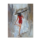 cheap People Paintings-Handmade Oil Painting Canvas Wall Art Decoration Figure Portrait Woman With Umbrella for Home Decor Rolled Frameless Unstretched Painting