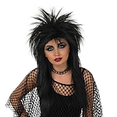 Emo Wigs Adults Black Rocker Wig 80s Decades Glam Rock Spiked Hair  Accessory Straight Black Wigs Halloween Wigs4