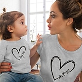 cheap Daily Family Matching-Family T shirt Family Sets Cotton Heart Letter Street Print Black White Dark Grey Short Sleeve Mommy And Me Outfits Active Matching Outfits