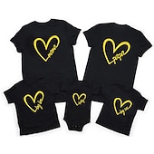 cheap Daily Family Matching-Family T shirt Family Sets Cotton Heart Letter Street Print Black White Dark Grey Short Sleeve Mommy And Me Outfits Active Matching Outfits