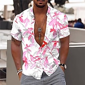 preiswerte Tropische Pflanzen-Herren Tropische Blumen Blätter Hemd Hawaiihemd Sommerhemd Aloha-Shirt Kurze Ärmel Hemd Umlegekragen Modisch Designer Brautkleider schlicht Outdoor Strasse Casual Weiß Gelb Rosa 3D-Druck S M L