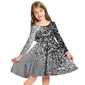 billige 3D Shining Vision kjole-Jenter&#039; 3D Grafisk Kjole Langermet 3D-utskrift Vår Høst Feriereise Daglig Ferie søt stil Fritid Søt Barn 3-10 år Swingkjole Kjole med A-linje Ovenfor knéet Normal