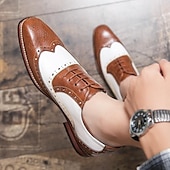 billige Formell-Klassiske hvite og brune wingtip oxford brogue-sko tilskuere for menn, ekte skinn Gatsby-inspirerte vintage-sko fra 1920-tallet til bryllup, jazzfester og formelle arrangementer