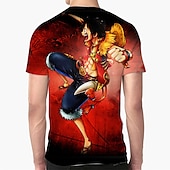 billige Tegneserie- og filmkaraktergrafikk-One Piece Monkey D. Luffy T-skjorte Anime Tegneserie Animé 3D 3D Harajuku Graphic Til Par Herre Dame Voksne Tilbake til Skolen 3D-utskrift