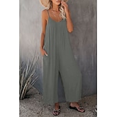 olcso alkalmi kombiné-női jumpsuit egyszínű v nyak ünnepnapi kirándulás széles lábszár laza spagetti pántos khaki 3xl nyári