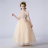 Infantil Para Meninas Vestido Cor Sólida Vestido De Tule Longo Vestido Festa Com Miçangas Sem Manga Estilo bonito Vestido 4-13 anos Primavera Azul Roxo Champanhe baratos Vestidos floridos-Infantil Para Meninas Vestido Cor Sólida Vestido De Tule Longo Vestido Festa Com Miçangas Sem Manga Estilo bonito Vestido 4-13 anos Primavera Azul Roxo Champanhe