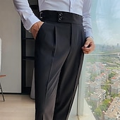 preiswerte Schlank-Herren Abschlußfeier Anzughose Hose Faltenhose Gurkha-Hose Tasche Hohe Taille Einfarbig Komfort Weich Knöchellang Täglich Ausgehen Elegant Vintage Schwarz Weiß Hohe Taille