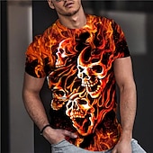 お買い得  頭蓋骨と骨-男性用 スカル グラフィック シャツ Tシャツ レトロなシャツ 半袖 Tシャツ 3Dプリント ラウンドネック シャツ ヴィンテージ デザイナー レトロ風 ストリート 日常 祝日 黒金 黒と青 ブラックとイエロー 夏 衣類 S M L XL XXL 3XL 4XL