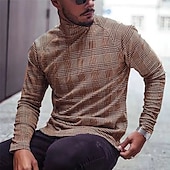 お買い得  ベーシックTシャツ-男性用 Tシャツ タートルネックシャツ 長袖シャツ 長袖 ロールカラー レギュラーカラー 秋冬 チェック 千鳥格子 ライトウェイト 筋 スリムフィット バケーション カジュアル 祝日 ブラック / ホワイト ブラック イエロー メンズトップTシャツ