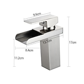 abordables Classiques-cascade de robinet mitigeur d&#039;évier de salle de bain, robinet de lavabo de salle de bain chromé à un trou de style moderne à poignée unique tuyau d&#039;eau chaude froide réglable en laiton