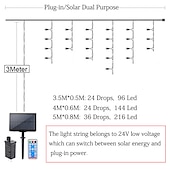 رخيصةأون يعمل بالطاقة الشمسية-مصابيح ستارة led تعمل بالطاقة الشمسية 3x0.5m 4mx0.6m 5x0.8 24 فولت جهاز تحكم عن بعد يعمل بالجهد المنخفض ومكونات طاقة شمسية مزدوجة الغرض سلسلة ضوء الشكر لعيد الميلاد في الهواء الطلق لتزيين الحدائق