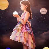 halpa Juhlamekot-Lapset Vähän Tyttöjen Mekko Paljetti väri Tyllimekko Juhla Syntymäpäivä Tilkkutäkki Rusetti Moniväri Purppura Punastuvan vaaleanpunainen Midi Hihaton Prinsessa Makea Mekot Kevät Kesä Ohut 4-12 vuotta