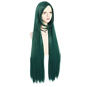 economico Parrucche Anime-Parrucca Lunga Verde Scuro di 100 cm con Frangia Parrucca Liscia Cosplay per Donne Ragazze Uomini Ragazzi Parrucca di Capelli Sintetici Costume per Anime Parrucche di Halloween Parrucche per il
