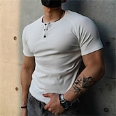 cheap Casual Henley Tee-Men&#039;s Henley Shirt Ribbed Knit tee Plain Henley Street Holiday Short Sleeve Button-Down Clothing Apparel Fashion Casual Comfortable