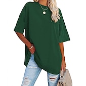 levne jednoduché tričko-dámské oblečení basic oversized trička s kulatým výstřihem jednobarevná nová barva rukáv s volným ramenem kulatý výstřih top s krátkým rukávem