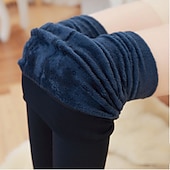abordables Leggings forrados de forro polar-Mujer Pantalones de lana Medias Plano Media cintura Longitud total Negro Otoño invierno