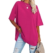 levne jednoduché tričko-dámské oblečení basic oversized trička s kulatým výstřihem jednobarevná nová barva rukáv s volným ramenem kulatý výstřih top s krátkým rukávem