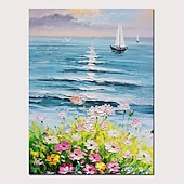 abordables Pinturas de paisajes-Pintura al óleo hecha a mano canvaswall arte decoración abstracta cuchillo pintura paisaje flores para decoración del hogar enrollado sin marco pintura sin estirar
