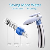abordables Classiques-Robinet de lavabo de salle de bain cascade avec tuyau d&#039;alimentation, robinet de lavabo monotrou à poignée unique, mitigeur de lavabo à corps incliné commercial
