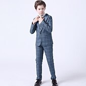 billiga Pojkes formella kostym-3 delar Ringbärarkostym Pojkar Barn Småbarn Kostym Formell kostym Kostym och blazer Byxset Formellt set Fest Speciellt Tillfälle Vintage Mode Formell Rutig Rosett Rubinrött Blå Grå Bomull