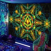 levne Tapiserie Blacklight-blacklight gobelín uv reaktivní záře ve tmě záře party neon psychedelický trippy misty závěsný gobelín sova nástěnná malba pro obývací pokoj ložnice