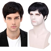cheap Movie Character Wigs-Vampire Wig Black Mens Wig Side Part Curly Heat Resistant Synthetic Fashion Guy Natural Hair Replacement Wigs with Free Wig Cap Cosplay Daily Use Halloween Wigs