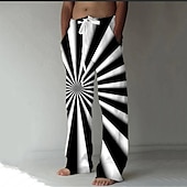 abordables Pantalons décontractés imprimés pour hommes-Homme Pantalon pantalon été Pantalon de plage Conception de cordon élastique Poche avant Jambe droite 3D Print Imprimés Photos Géométrie Confort Doux Casual du quotidien Mode Style classique Noir