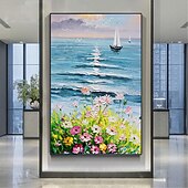 abordables Pinturas de paisajes-Pintura al óleo hecha a mano canvaswall arte decoración abstracta cuchillo pintura paisaje flores para decoración del hogar enrollado sin marco pintura sin estirar