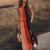 abordables Robes fleuries élégantes-Femme Robe longue maxi Robe casual Robe ethnique robe boheme mode Décontractées Extérieur Vacances du quotidien Ample Floral à imprimé arc-en-ciel Sans Manches Col Ras du Cou Jaune Rose Claire Bleu