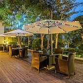 billige Soldrevet-solar terrasse paraply lys utendørs 104leds fairy string lys vanntett for hage hage camping dekorasjon fargerik julebelysning