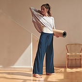 cheap Plain Cotton Linen Pant-Women&#039;s Plus Size Cotton Linen Pants High Waist Solid Color Drawstring Wide Leg Comfy Breathable Quick Dry Micro-elastic Black White Dark Navy Blue Summer Spring Fall Loose Fit
