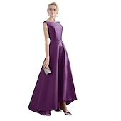ieftine Rochii de Party-Rochie de seară în stil A-Line Rochie roșie și verde Rochie de nuntă pentru invitați Rochie de petrecere Asimetrică Fără mâneci Guler din piatra prețioasă Satin cu aspect elegant pentru a impresiona