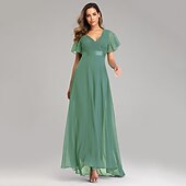 abordables Mariage Décontracté / de Jour-Robe de mariage en A-line froncée élégante pour les invitées de mariage mariage à la plage formelle cravate noire pour demoiselles d&#039;honneur longueur de sol manches courtes décolleté en V chiffon dos