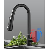 abordables Robinets de cuisine-Robinet de cuisine avec pulvérisateur, laiton noir mat 4 fonctions monocommande design à bouton unique extractible / extractible centerset robinets de cuisine contemporains (avec distributeur de