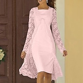 abordables Avec veste-Robe de mariée à deux pièces pour mère de la mariée invitée de mariage église élégante décolleté carré longueur genoux chiffon dentelle sans manches robe à veste avec couleur solide taille