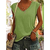 cheap Plain tee-T Shirt Tank Women&#039;s Black White Yellow Plain Basic Daily Daily V Neck Regular Fit S