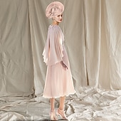 abordables Avec veste-Robe de mère de la mariée en A-line Deux pièces Invité de mariage Église Élégante Col V Longueur thé Chiffon Sans manches Veste incluse avec appliques 2025 taille sur mesure gratuite