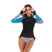 preiswerte Hautausschlagswächter-Damen Rash Guard Badeanzug Bikini, Zweiteiler UV-Sonnenschutz UPF50+ Atmungsaktiv Langarm Bademode Badeanzug 2 teilig Schwimmen Surfen Strand Wassersport Bedruckt Sommer Frühling