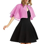cheap Wedding Guest Wraps-Black Cape Shawl &amp; Wrap Women&#039;s Wrap Bolero Simple Sleeveless Chiffon Wedding Guest Wraps With Pure Color For Party Evening Spring &amp; Summer dress to impress