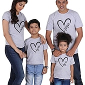 cheap Daily Family Matching-Family T shirt Family Sets Cotton Heart Letter Street Print Black White Dark Grey Short Sleeve Mommy And Me Outfits Active Matching Outfits