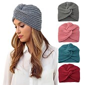 tanie Kapelusze-muslim inner hijab caps bohemia turban cross wrap head indian hat knitting hijab bonnet turbante cap for women wear