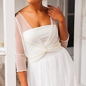 tanie Chusty ślubne-Damski Żakiet Opaski Chiffon i Tkaniny Przejrzyste Ślubna Ochrona Przed Słońcem Długie Rękawy Tulle Opaski Ślubne w Czystym Kolorze Na Ślub we wszystkich porach roku by zaimponować